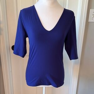 White House Black Market Blue V-Neck Top